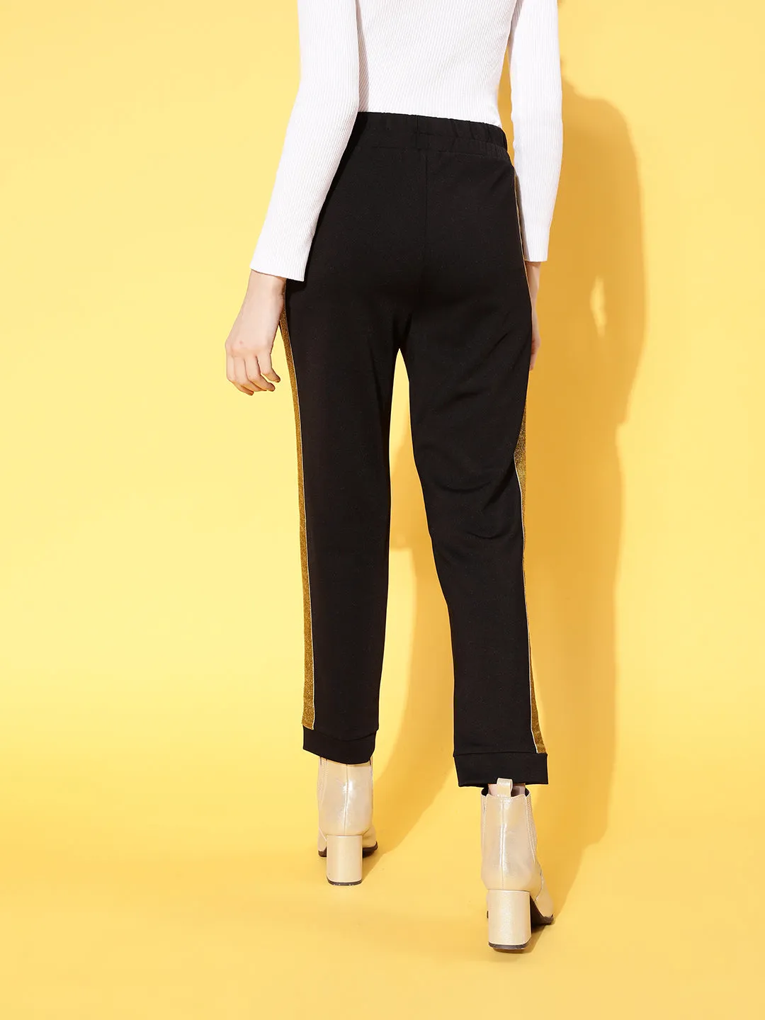 Women Black Side Tape Detail Jogger Pants