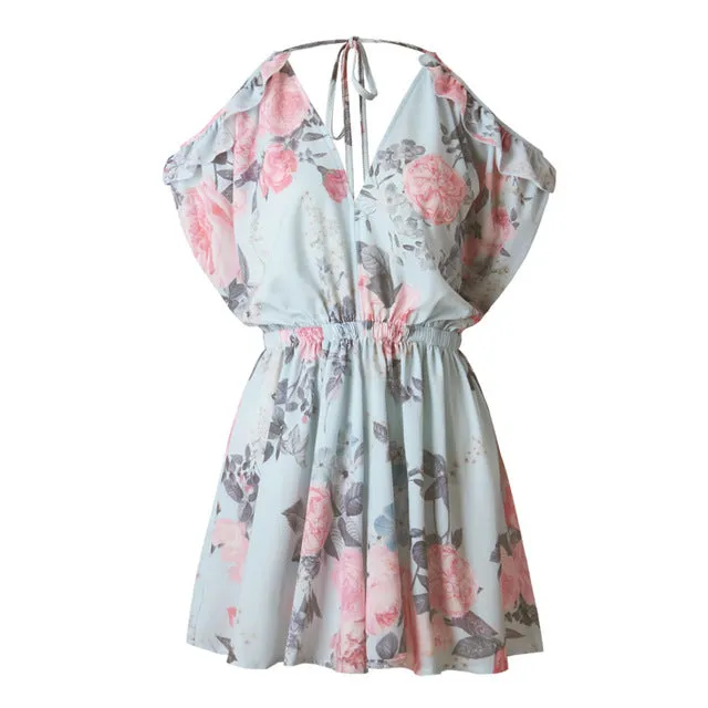 Women Flower Print Jumpsuit - Off Shoulder