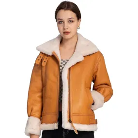 Women RAF B3 Bomber Aviator Shearling Coat