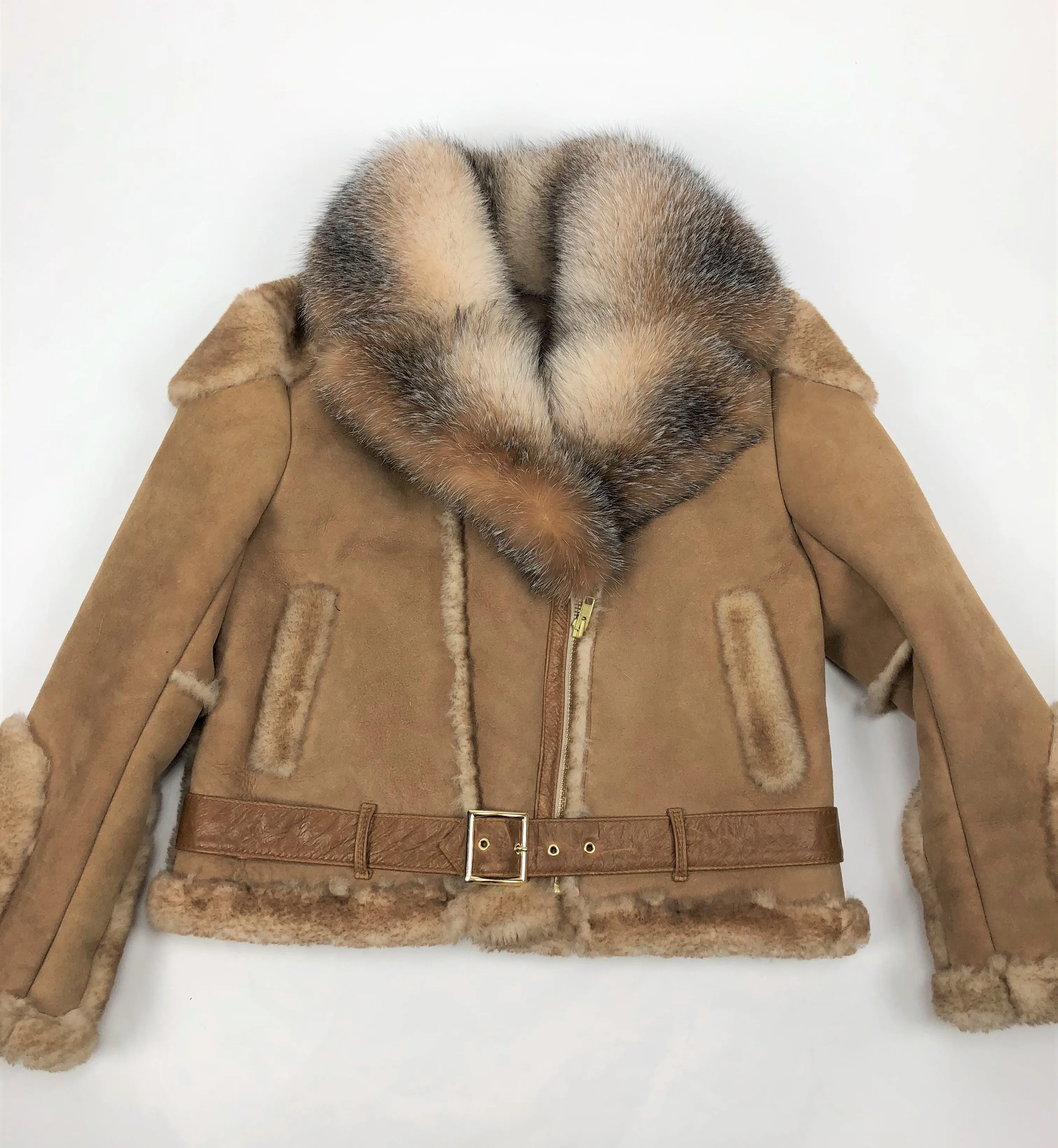 Women's Biker Shearling With Crystal Fox Collar