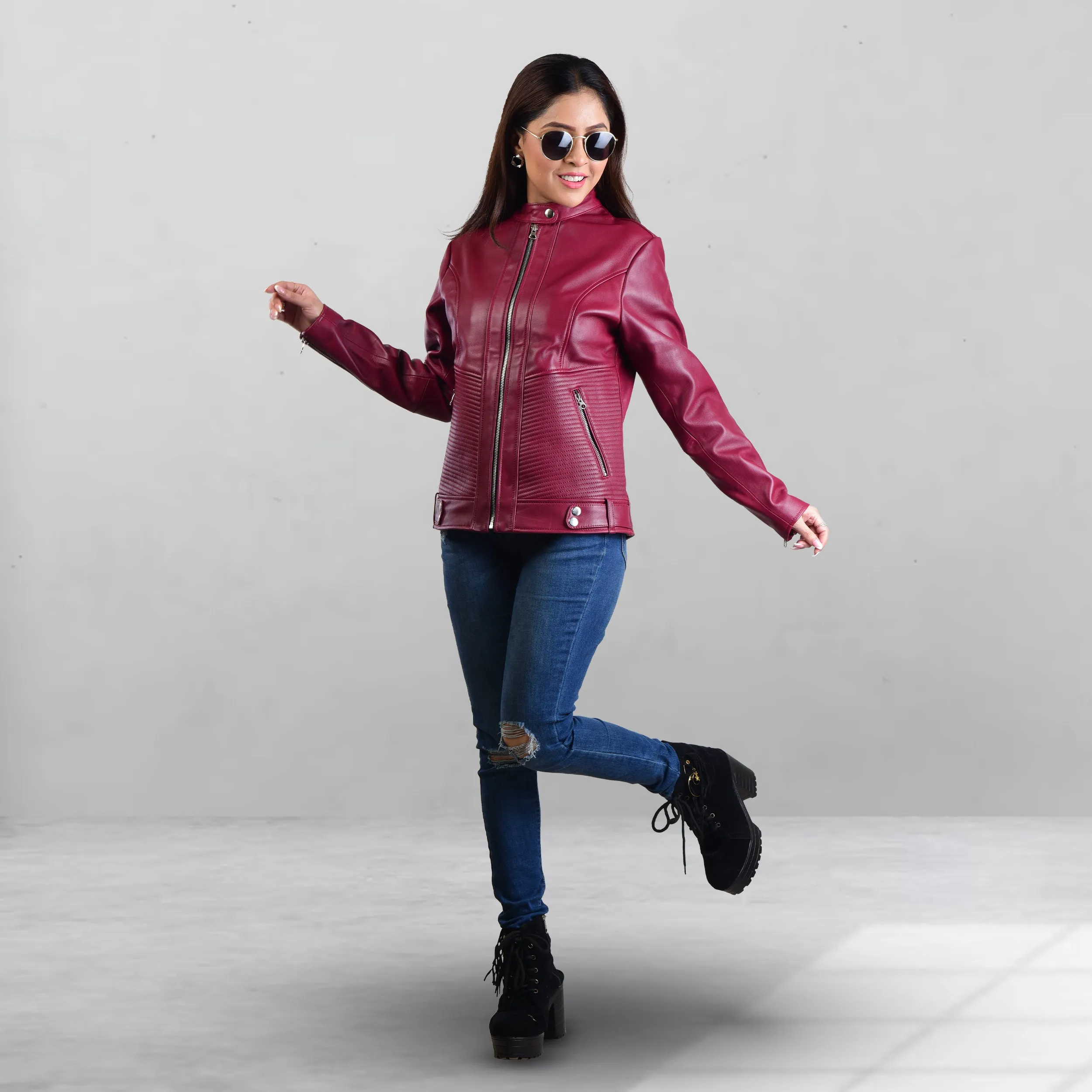 WOMENS LEATHER JACKET 410160 (CHERRY)