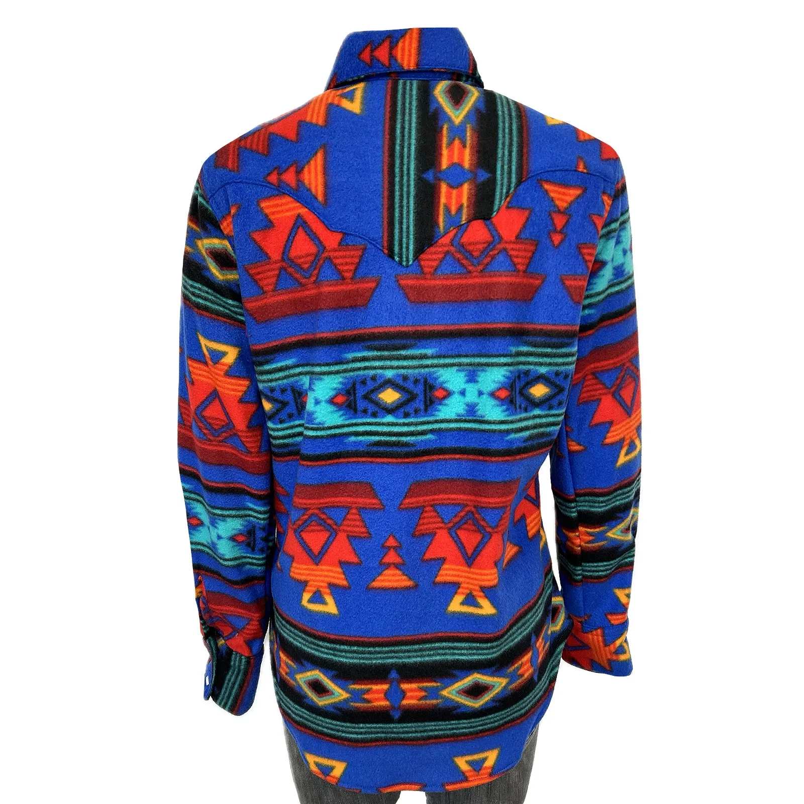 Women's Native Pattern Fleece Western Shirt in Blue & Red