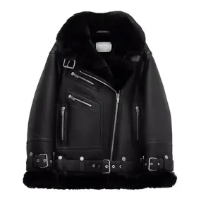 Women's Notch Faux Shearling Moto Leather Jacket