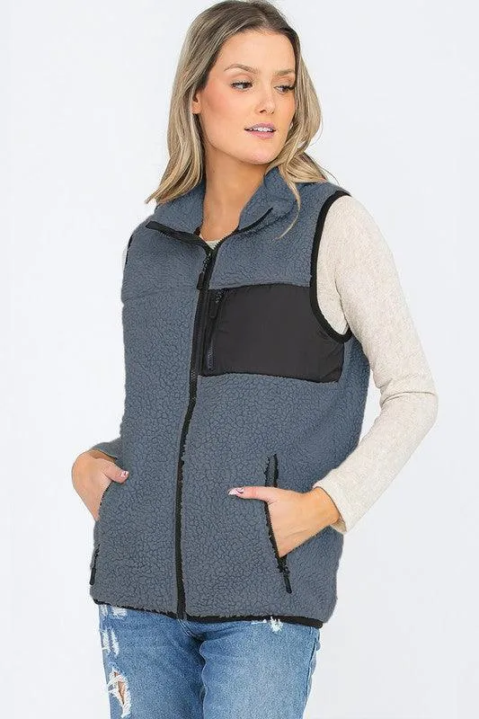 Womens Sherpa Fleece Vest Top Jacket