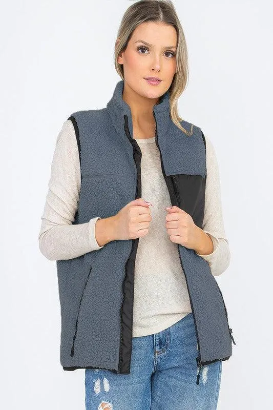 Womens Sherpa Fleece Vest Top Jacket