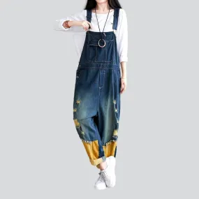 Yellow hem women's denim jumpsuit